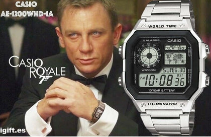 Reloj Hombre CASIO WORLD TIME Casino Royale AE-1200 Vintage Digital Cuarzo