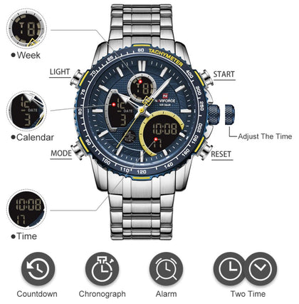 Reloj Hombre Sport Analogo-Digital Acero Inoxidable Cristal Mineral NAVIFORCE