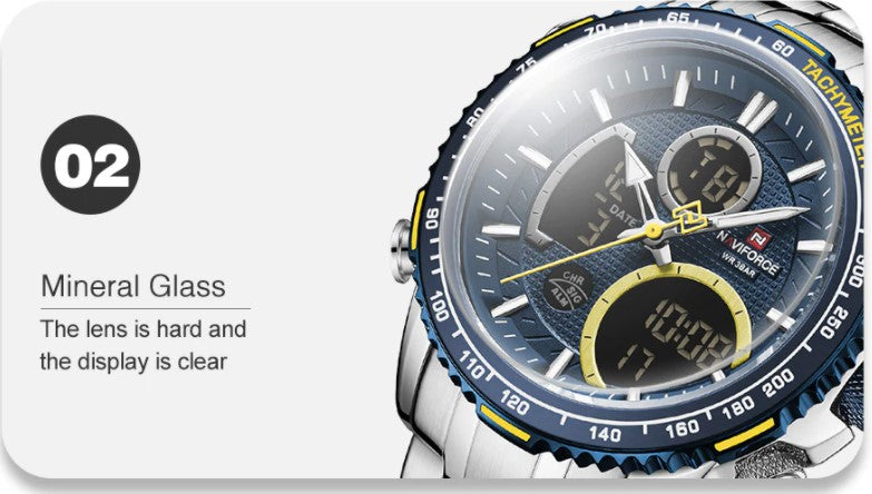 Reloj Hombre Sport Analogo-Digital Acero Inoxidable Cristal Mineral NAVIFORCE