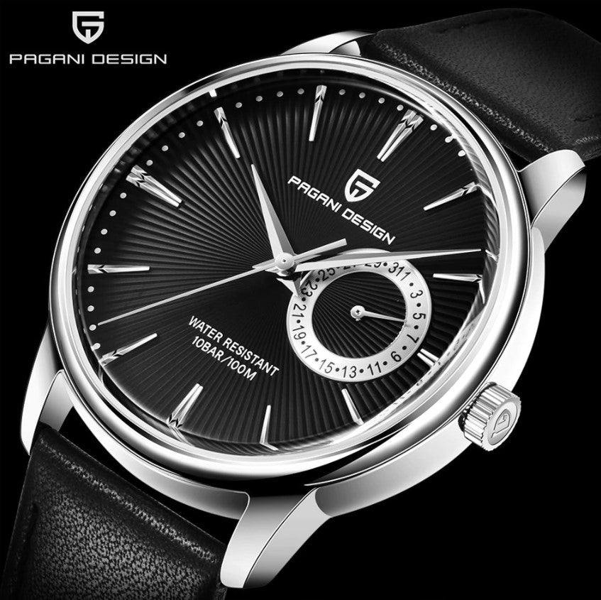 Reloj Hombre PAGANI ESTRATO Clásico Cuarzo Maquinaria Seiko Cuero Negro Genuino Cristal de Zafiro