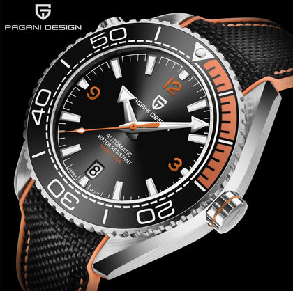 Reloj Hombre PAGANI SEAMASTER SPORT BLACK/ORANGE Maquinaria Automática Acero Quirúrgico Cristal de Zafiro