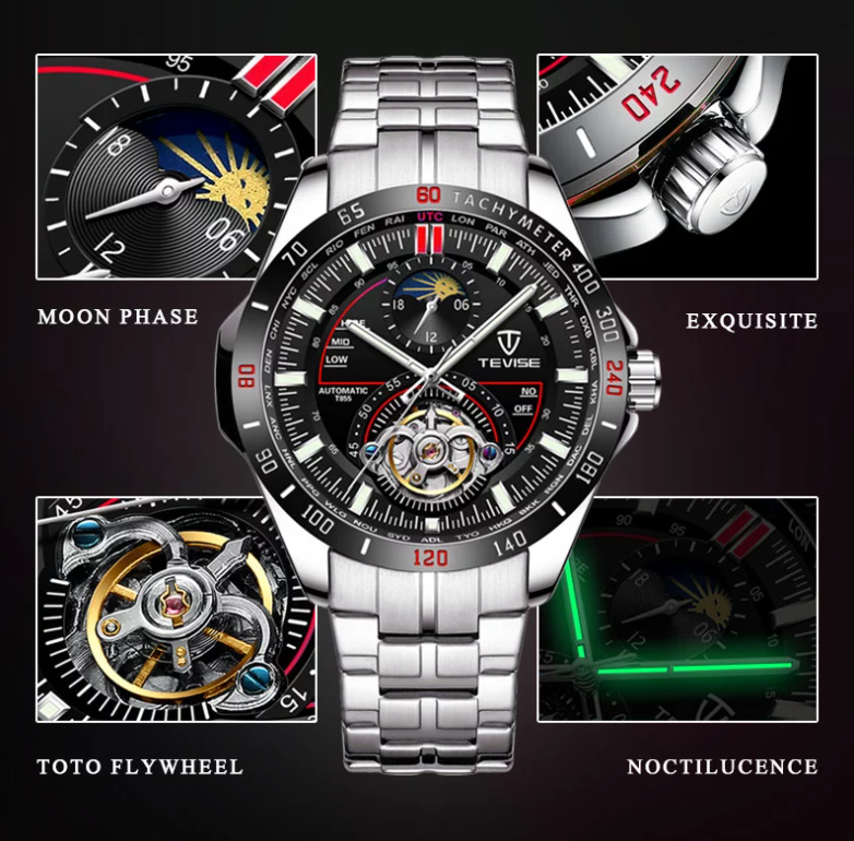 Reloj Hombre TEVISE ORBITAL Sport Automatico Acero Inoxidable Cristal HBW Zurich Relojes